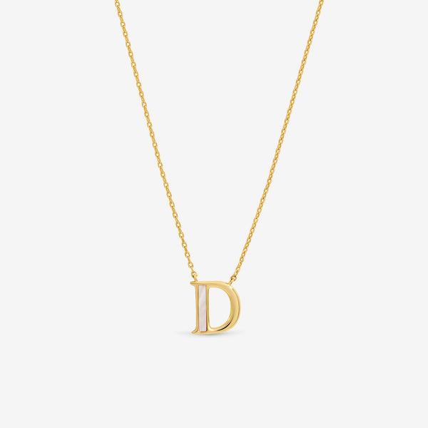Inicio 14K Real Gold Plated and Mother of Pearl Initial Pendant - D - Gift Pouch