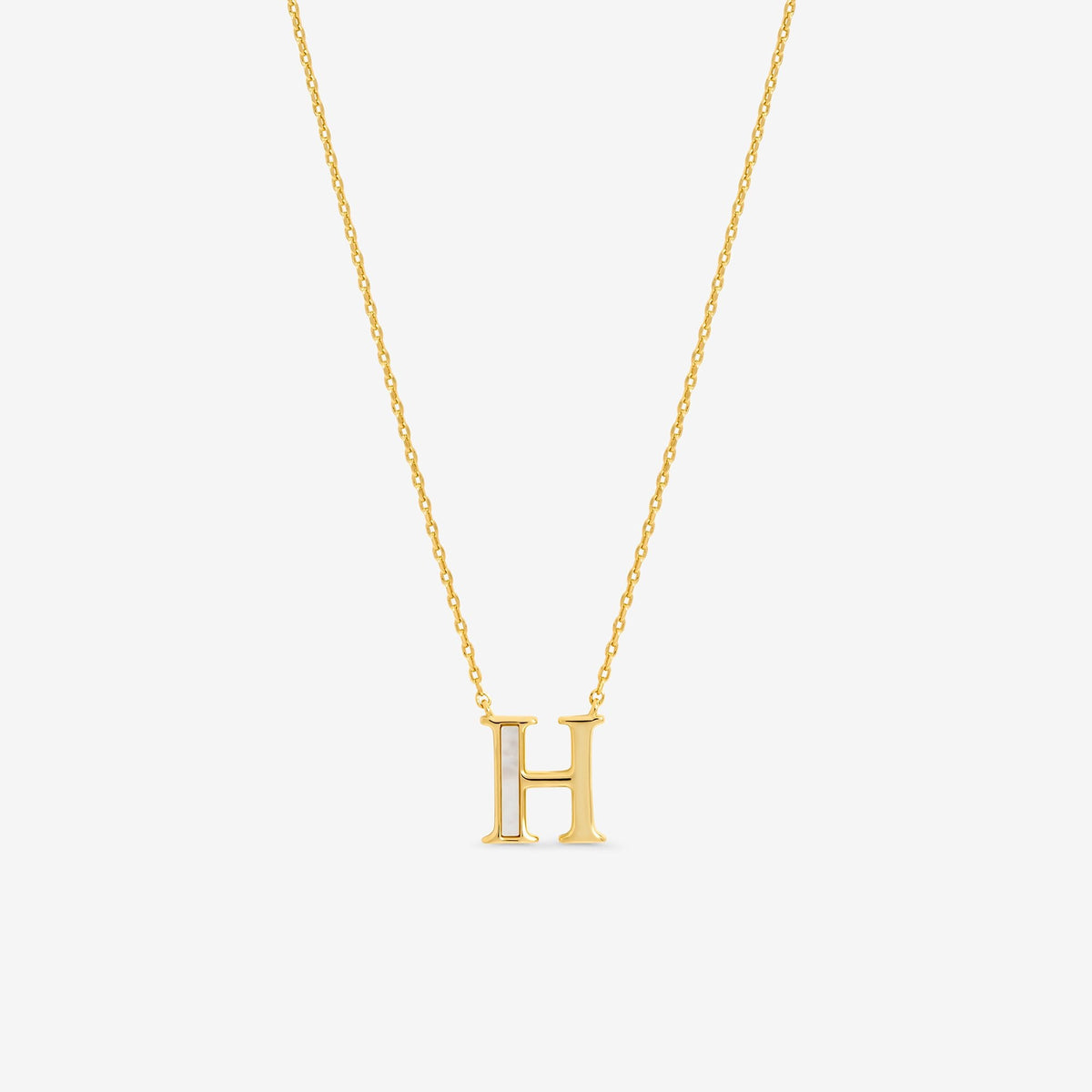 Inicio 14K Real Gold Plated and Mother of Pearl Initial Pendant - H - Gift Pouch