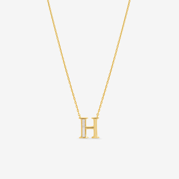 Inicio 14K Real Gold Plated and Mother of Pearl Initial Pendant - H - Gift Pouch