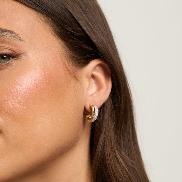 Jon Richard Gold Plated Pave and Polished Hoop Clip Earrings