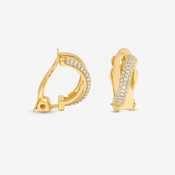 Jon Richard Gold Plated Pave and Polished Hoop Clip Earrings