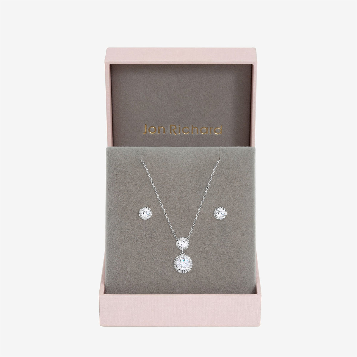 Jon Richard Rhodium Plated and Cubic Zirconia Double Halo Drop Set - Gift Box