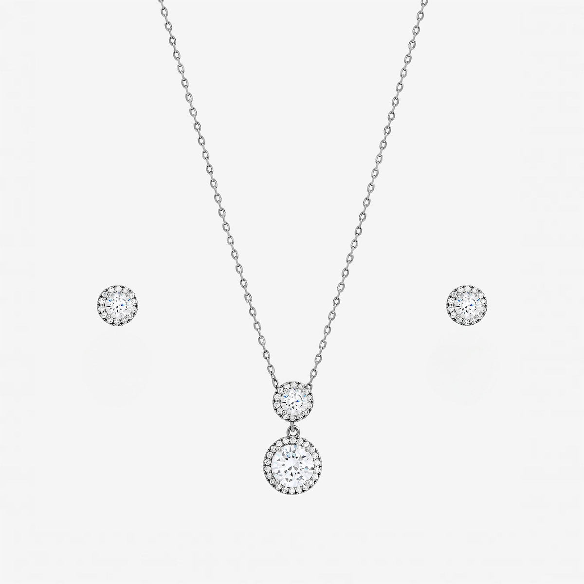 Jon Richard Rhodium Plated and Cubic Zirconia Double Halo Drop Set - Gift Box