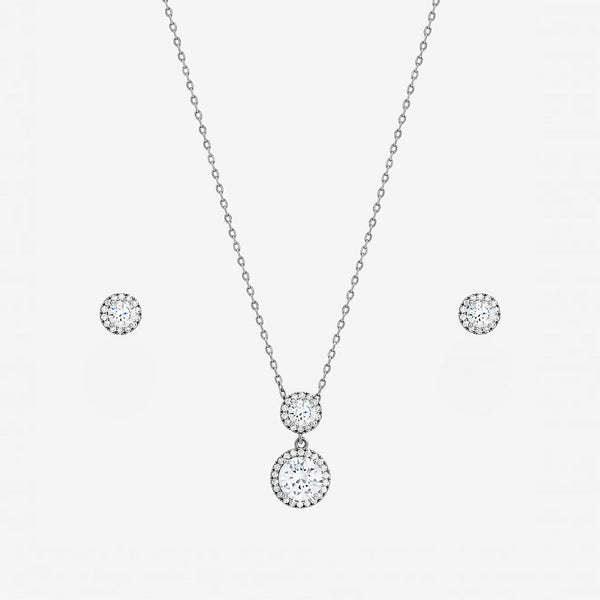 Jon Richard Rhodium Plated and Cubic Zirconia Double Halo Drop Set - Gift Box