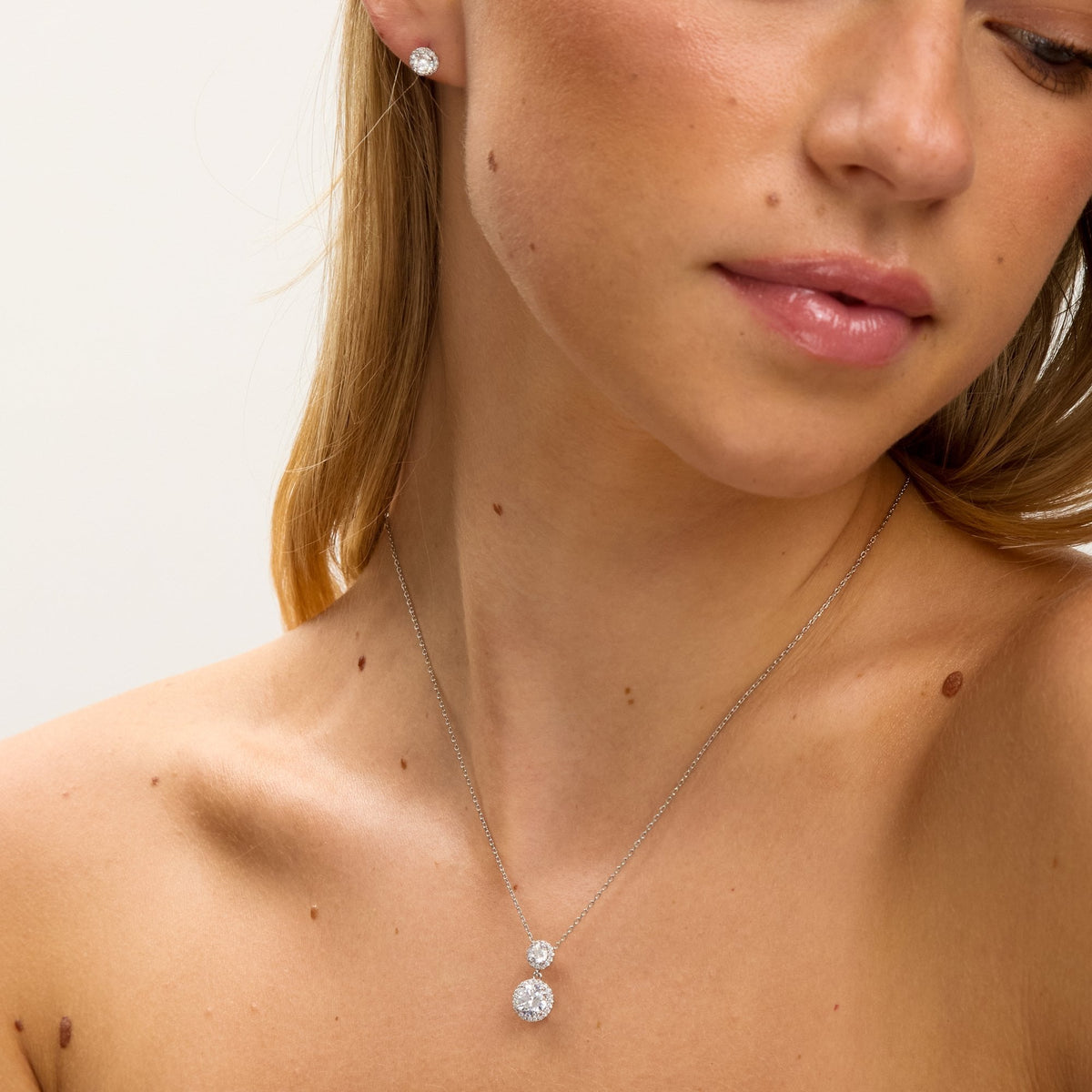 Jon Richard Rhodium Plated and Cubic Zirconia Double Halo Drop Set - Gift Box