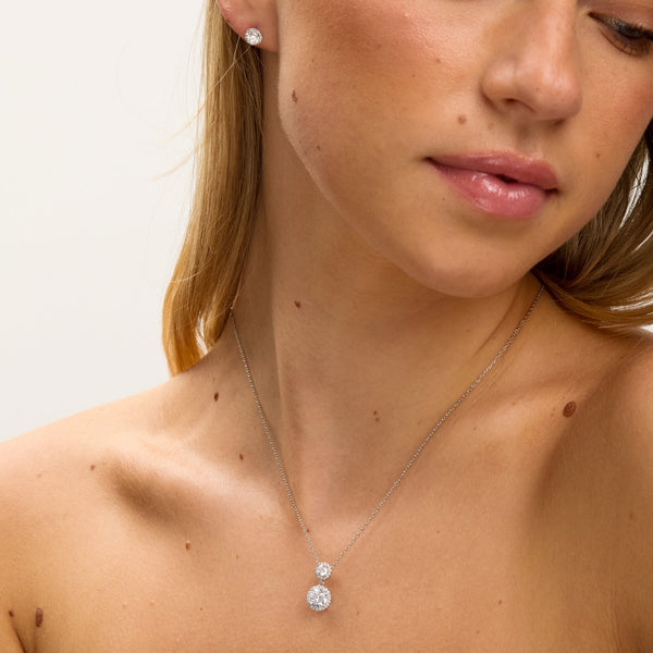 Jon Richard Rhodium Plated and Cubic Zirconia Double Halo Drop Set - Gift Box