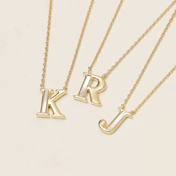 Inicio 14K Real Gold Plated and Mother of Pearl Initial Pendant - J - Gift Pouch