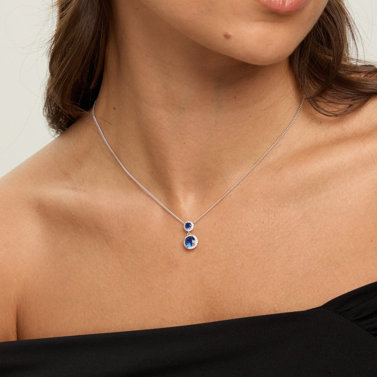 Jon Richard Rhodium Plated and Cubic Zirconia Double Halo Sapphire Drop Set - Gift Box