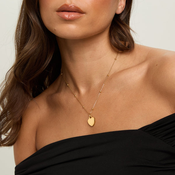 Jon Richard Gold Plated Waterproof Engravable Heart Ball Chain Necklace