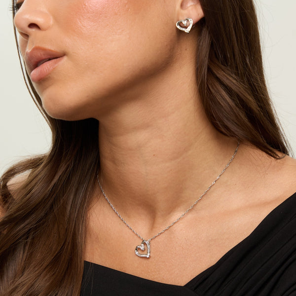 Jon Richard Rhodium Plated and Pave Twist Heart Set - Gift Box