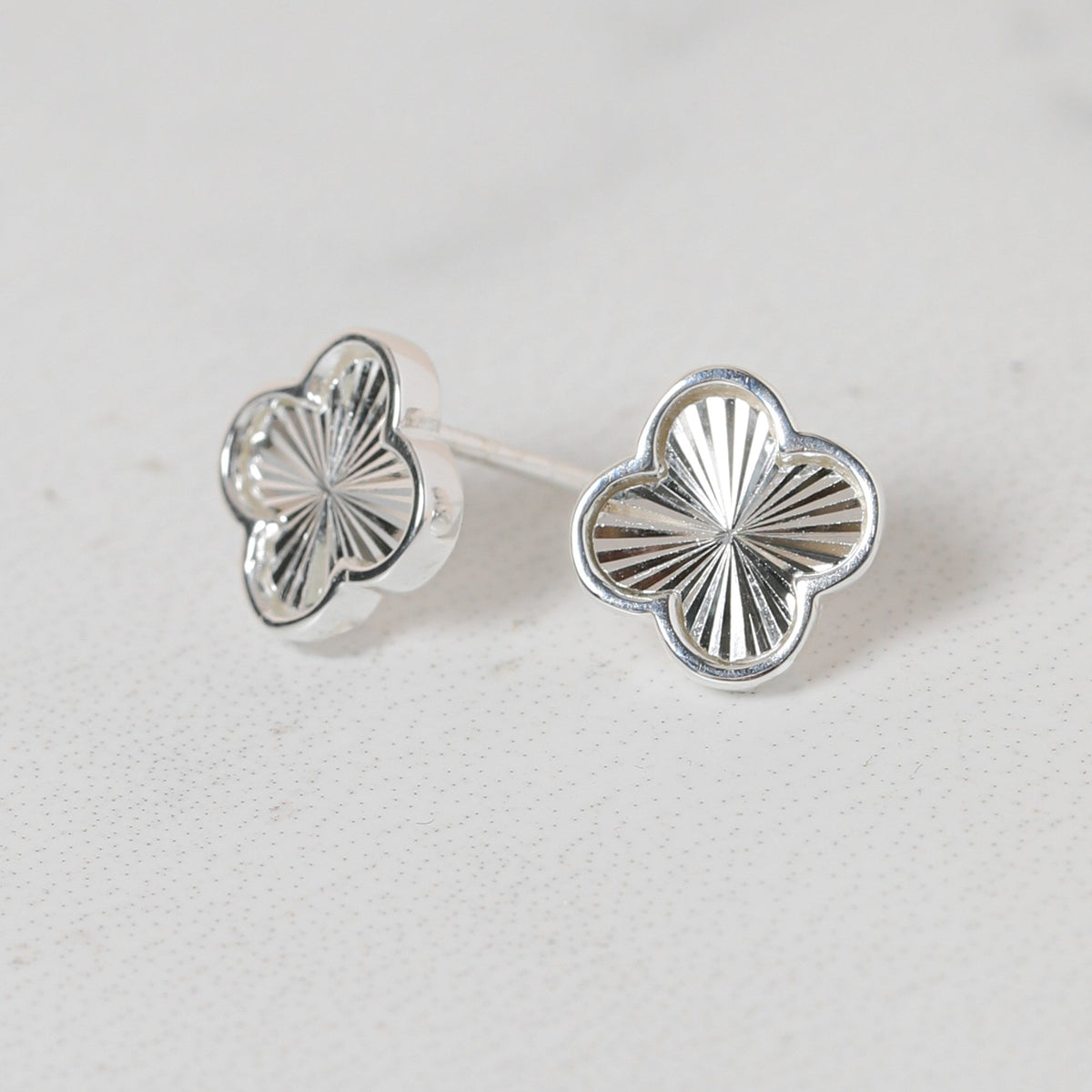 Simply Silver Sterling Silver 925 Polished Diamond Cut Clover Stud Earrings