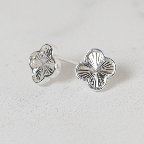 Simply Silver Sterling Silver 925 Polished Diamond Cut Clover Stud Earrings