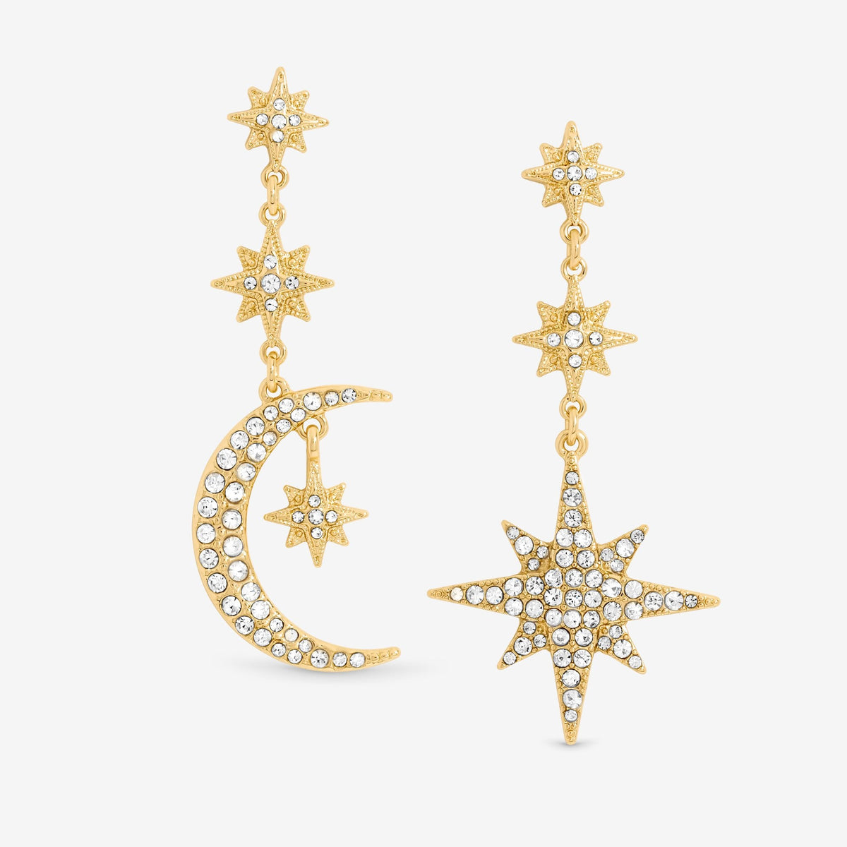 Gold Plated Mix And Match Stars And Moon Drop Earrings