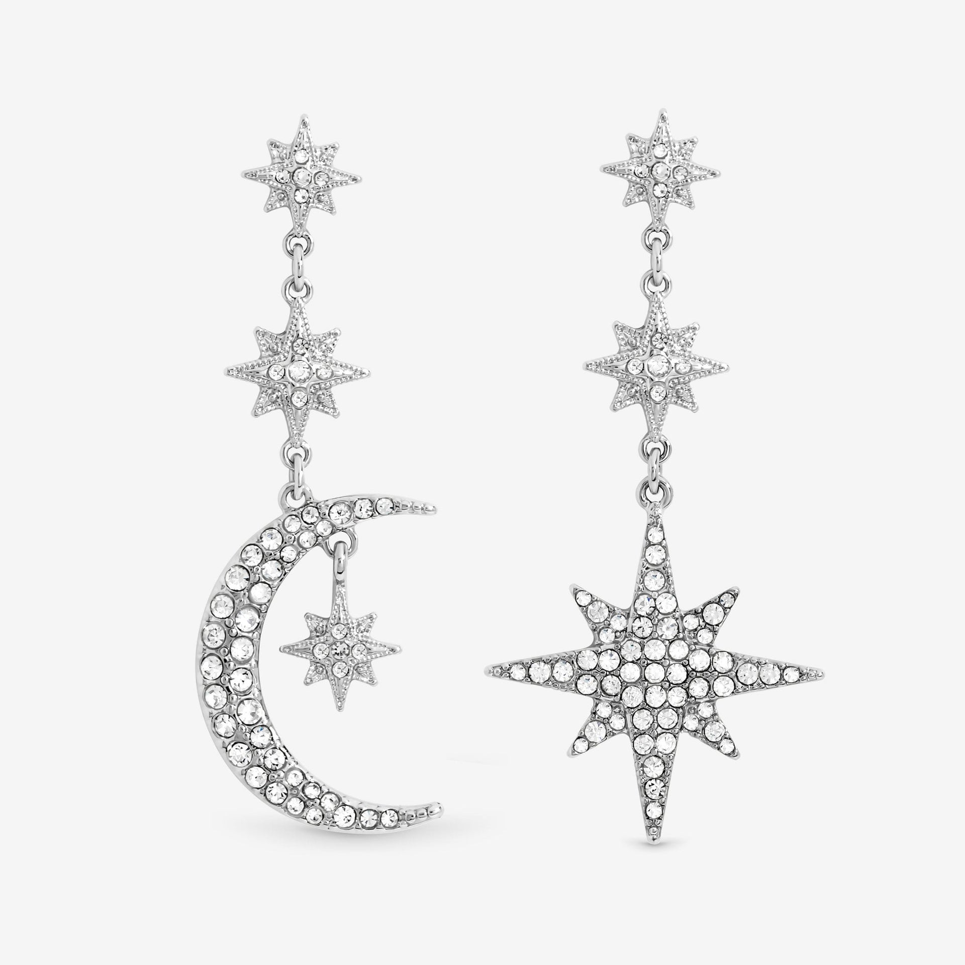 Crystal Moon Star Statement Drop Earrings