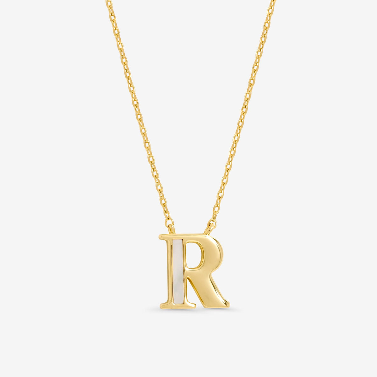 Inicio 14K Real Gold Plated and Mother of Pearl Initial Pendant - R - Gift Pouch