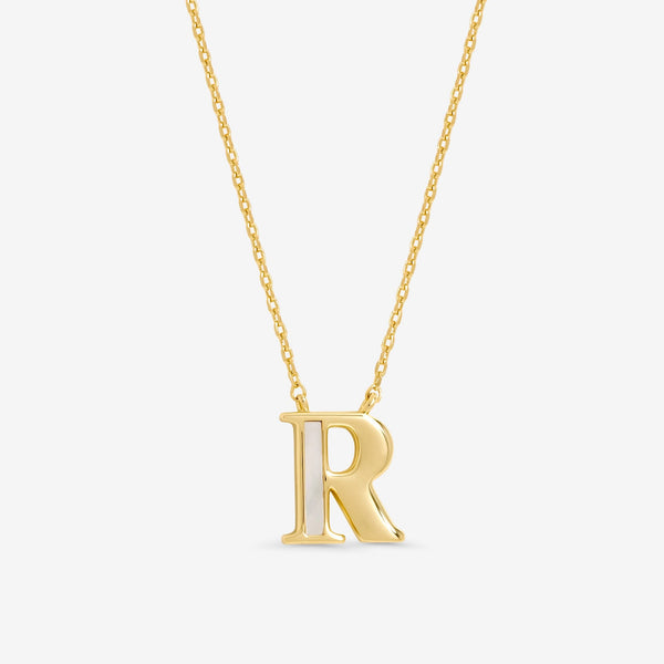Inicio 14K Real Gold Plated and Mother of Pearl Initial Pendant - R - Gift Pouch