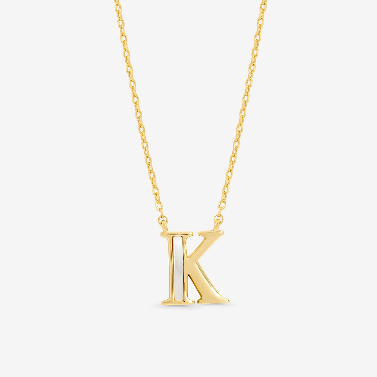 Inicio 14K Real Gold Plated and Mother of Pearl Initial Pendant - K - Gift Pouch