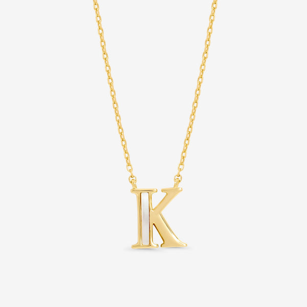 Inicio 14K Real Gold Plated and Mother of Pearl Initial Pendant - K - Gift Pouch