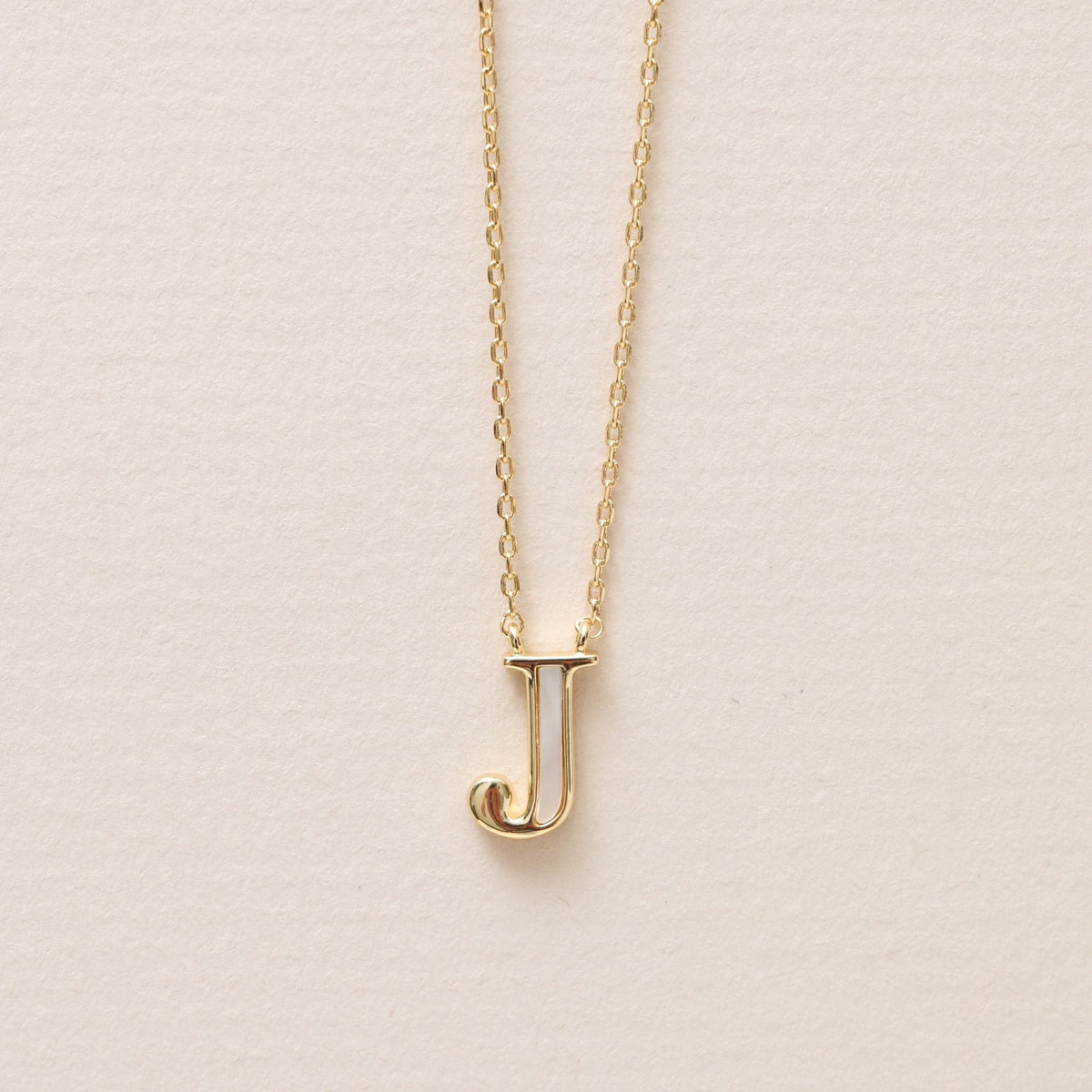 Inicio 14K Real Gold Plated and Mother of Pearl Initial Pendant - J - Gift Pouch