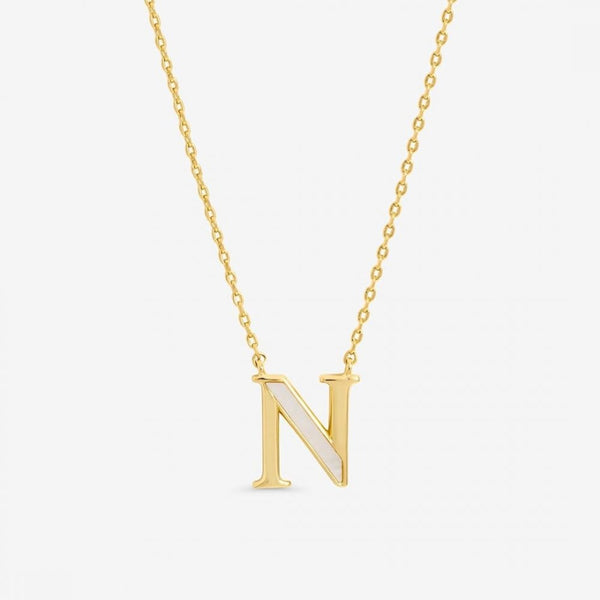 Inicio 14K Real Gold Plated and Mother of Pearl Initial Pendant - N - Gift Pouch