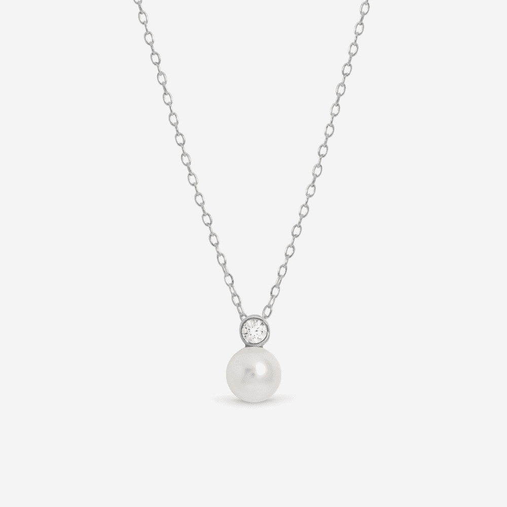 Simply Silver Sterling Silver 925 Cubic Zirconia Bezel Pearl Drop Pendant - Gift Pouch