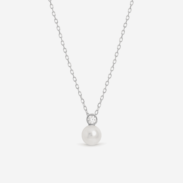 Simply Silver Sterling Silver 925 Cubic Zirconia Bezel Pearl Drop Pendant - Gift Pouch