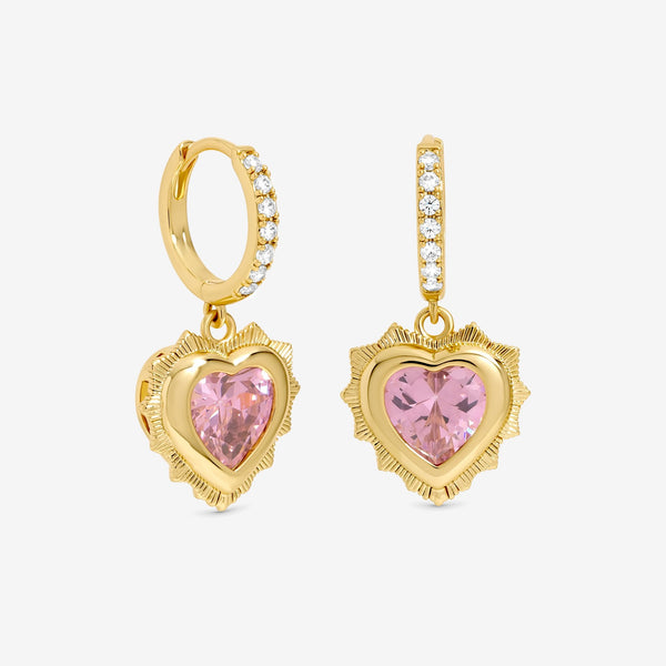 Jon Richard 14 Real Gold Plated Heart Birthstone Huggie Earrings - October - Gift Boxed