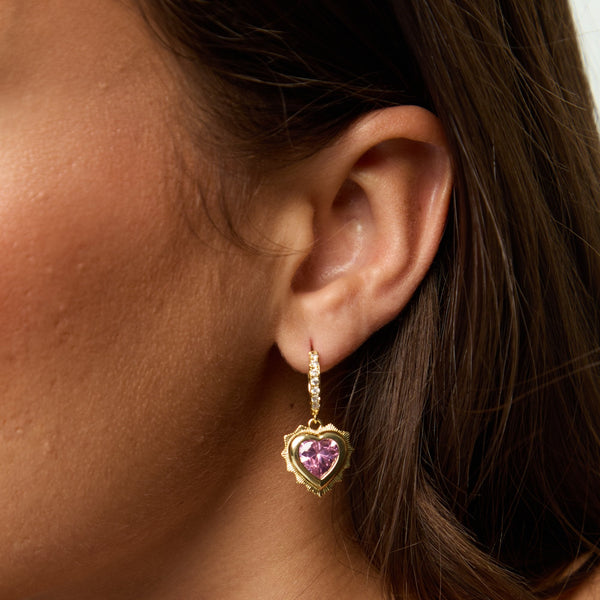 Jon Richard 14 Real Gold Plated Heart Birthstone Huggie Earrings - October - Gift Boxed