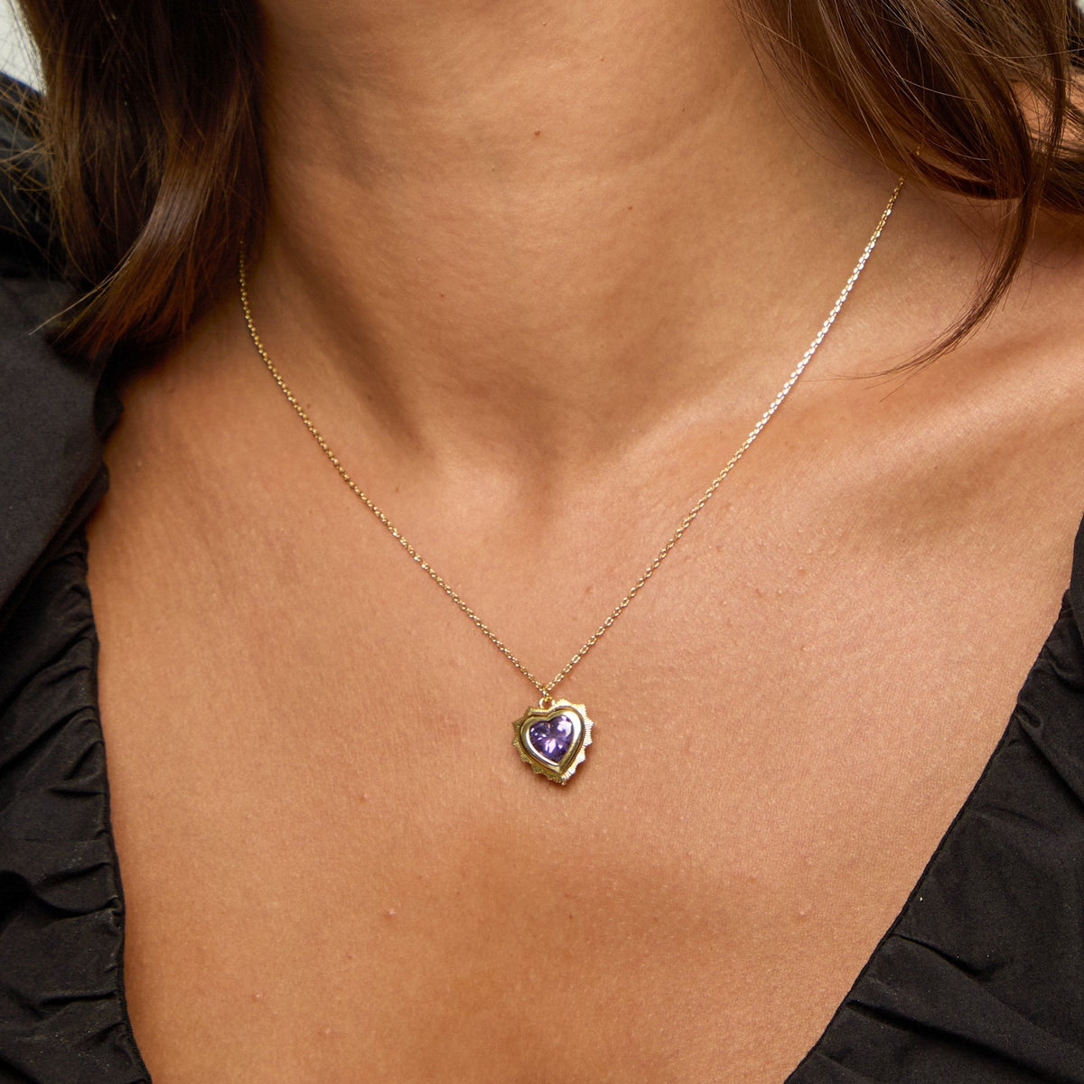 Jon Richard 14Ct Real Gold Plated Heart Birthstone Pendant - February - Gift Boxed