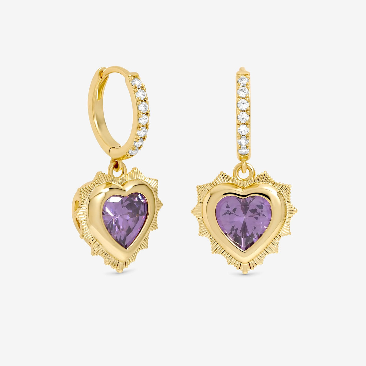 Jon Richard 14Ct Real Gold Plated Heart Birthstone Huggie Earrings - February - Gift Boxed