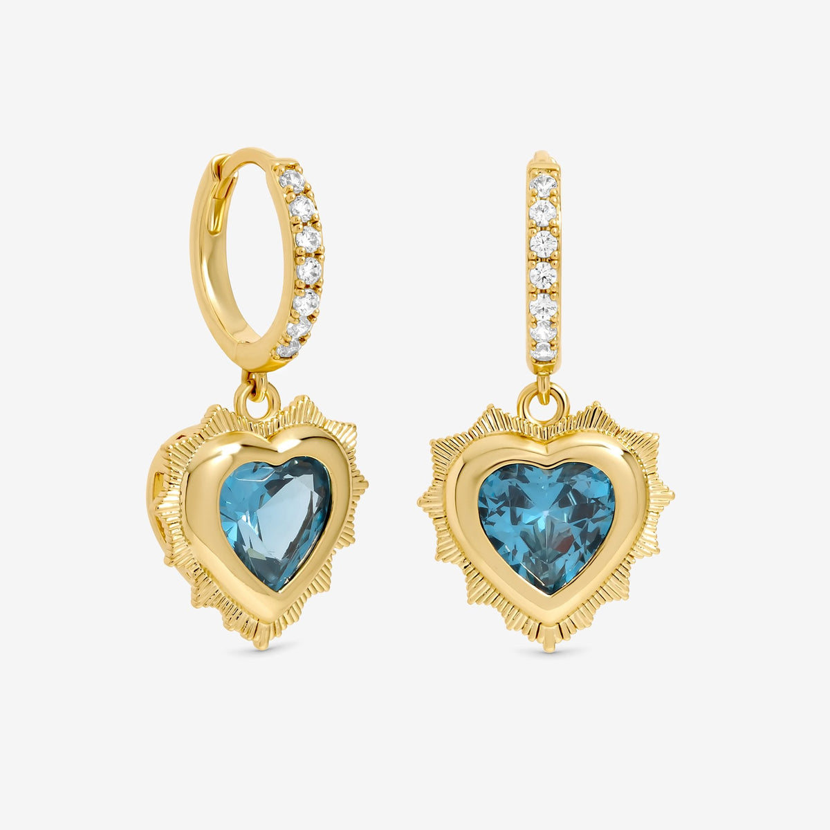 Jon Richard 14Ct Real Gold Plated Heart Birthstone Huggie Earrings- March - Gift Boxed