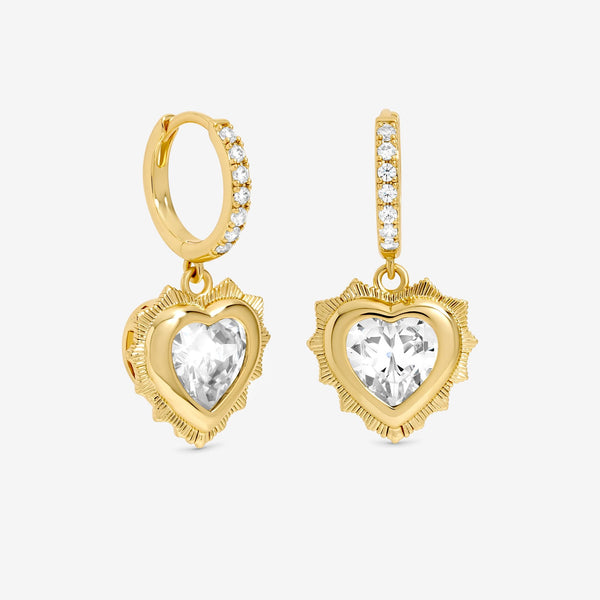 Jon Richard 14Ct Real Gold Plated Heart Birthstone Huggie Earrings - April - Gift Boxed