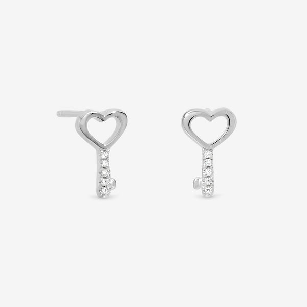 Simply Silver Sterling Silver 925 Polished Heart Key Stud Earrings