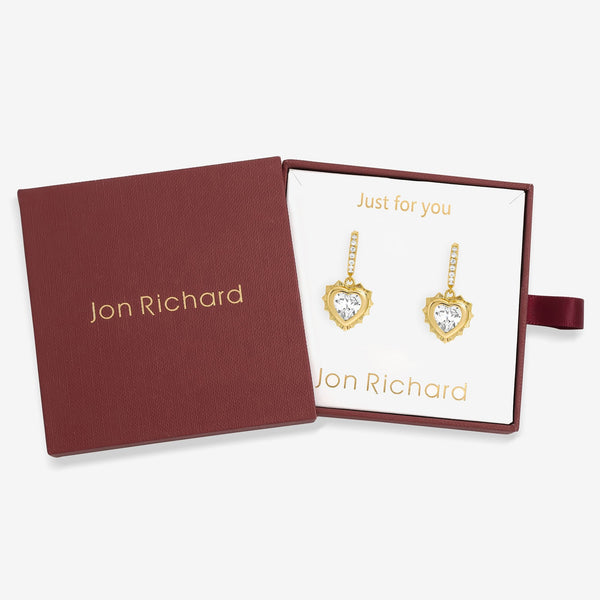 Jon Richard 14Ct Real Gold Plated Heart Birthstone Huggie Earrings - April - Gift Boxed
