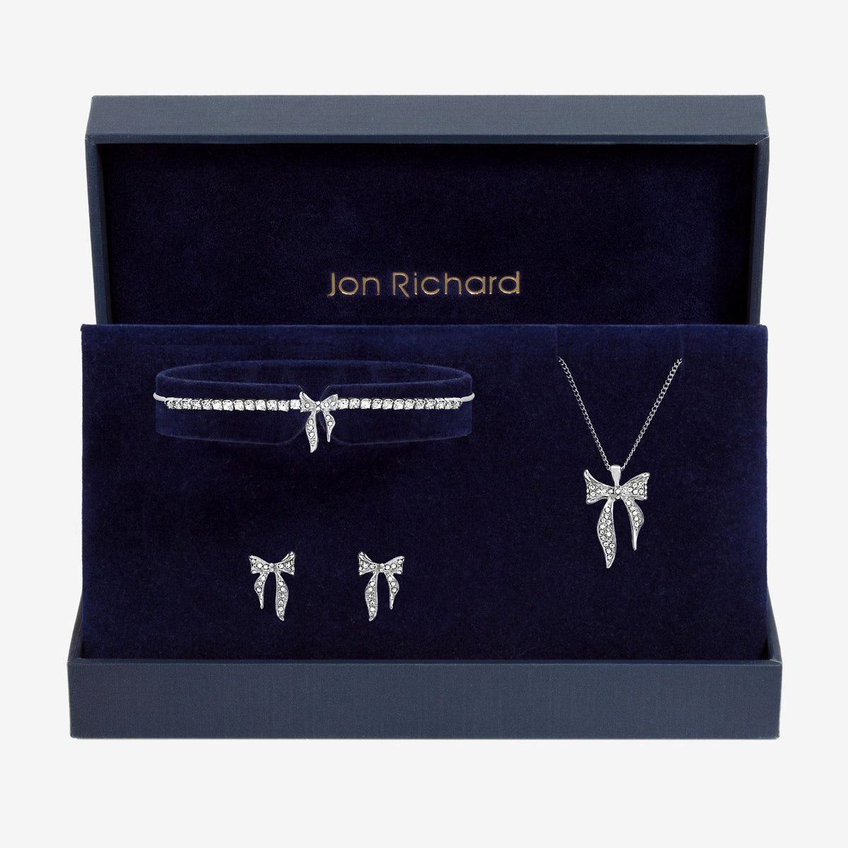 Jon Richard Silver Plated and Pave Bow Trio Set - Gift Box