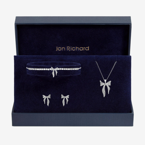 Jon Richard Silver Plated and Pave Bow Trio Set - Gift Box