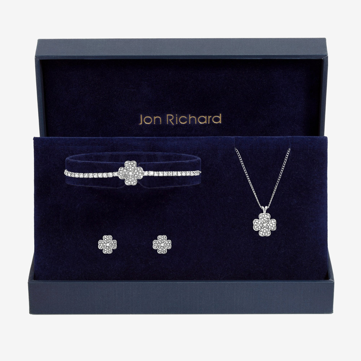 Jon Richard Silver Plated and Pave Clover Trio Set - Gift Box
