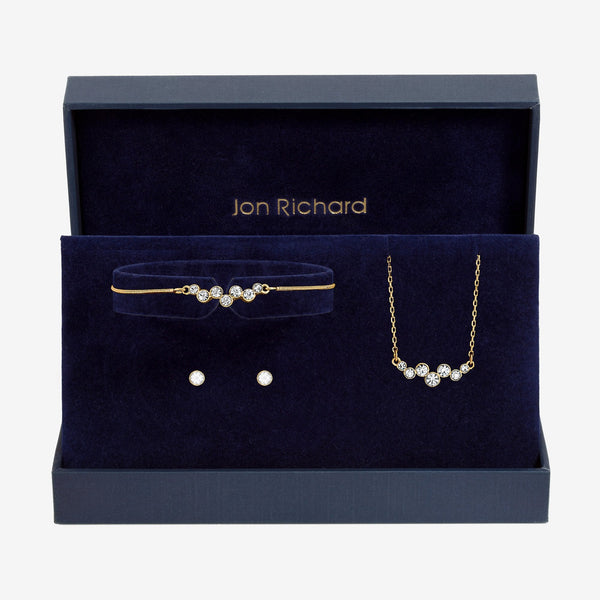 Jon Richard Gold Plated Bubble Crystal Trio Set - Gift Box