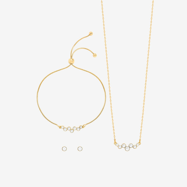 Jon Richard Gold Plated Bubble Crystal Trio Set - Gift Box