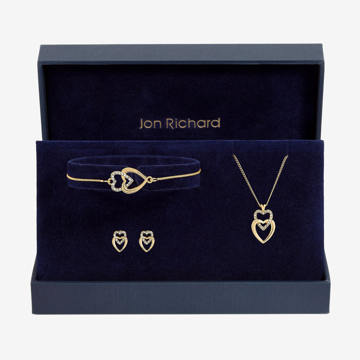 Jon Richard Gold Plated Crystal and Polished Heart Trio Set - Gift Box