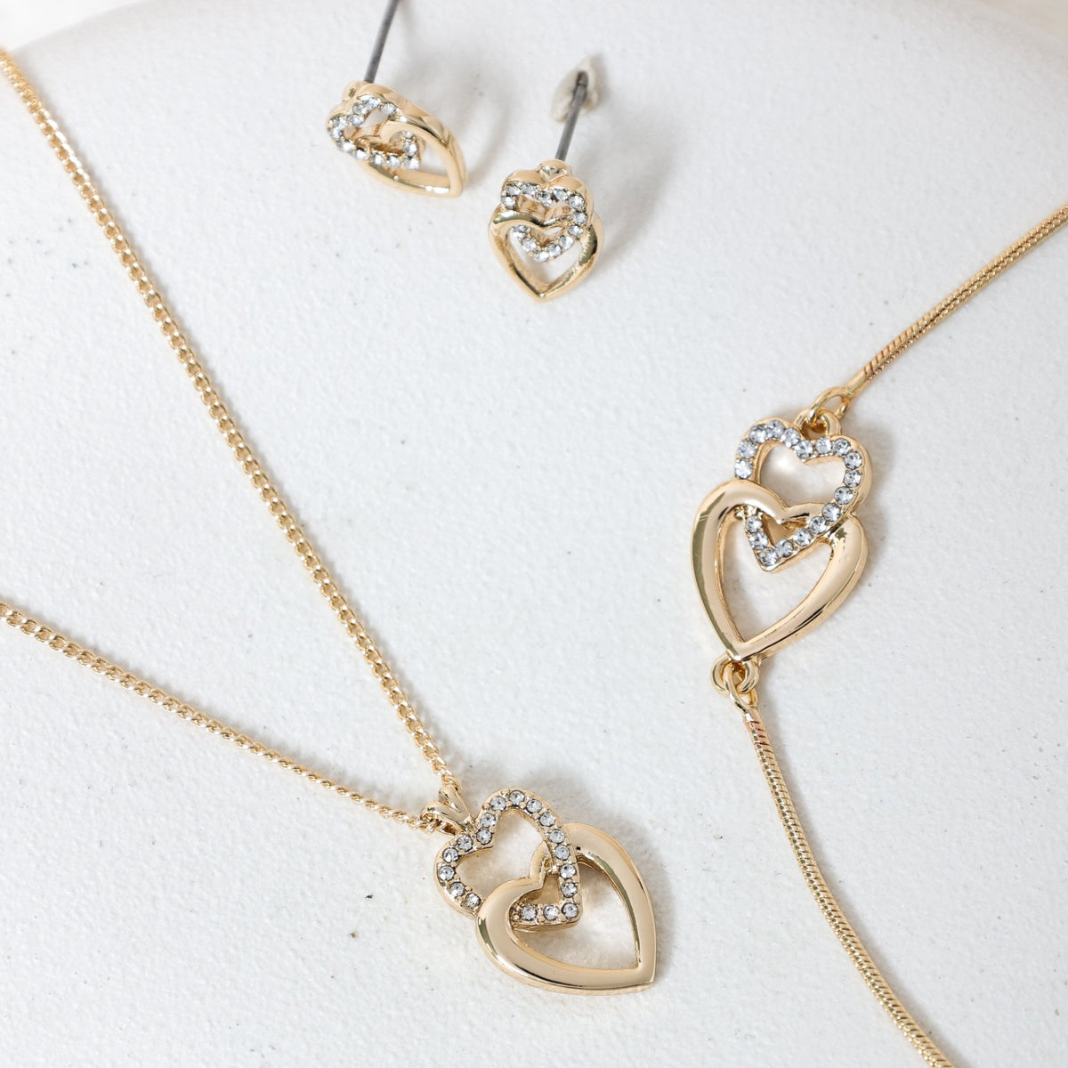 Jon Richard Gold Plated Crystal and Polished Heart Trio Set - Gift Box