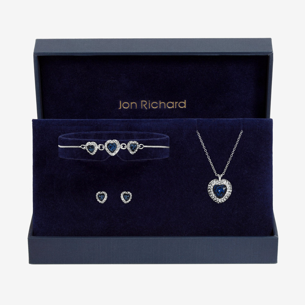 Jon Richard Silver Plated and Sapphire Heart Trio Set - Gift Box