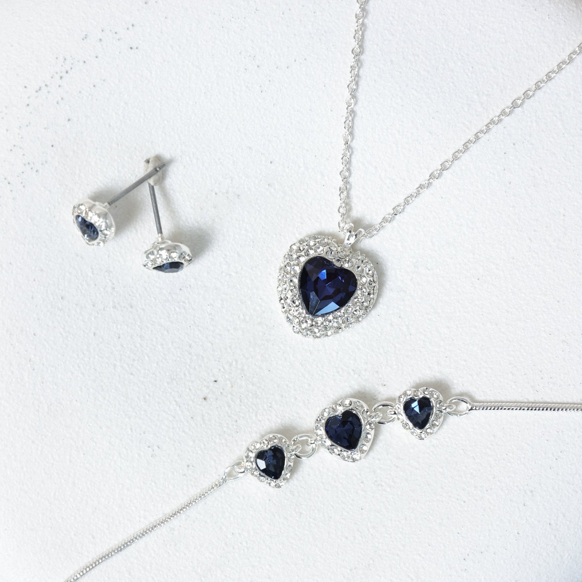 Jon Richard Silver Plated and Sapphire Heart Trio Set - Gift Box