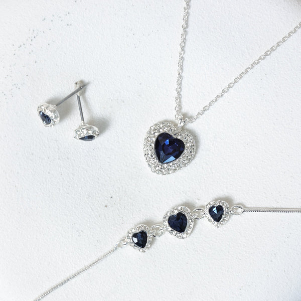 Jon Richard Silver Plated and Sapphire Heart Trio Set - Gift Box