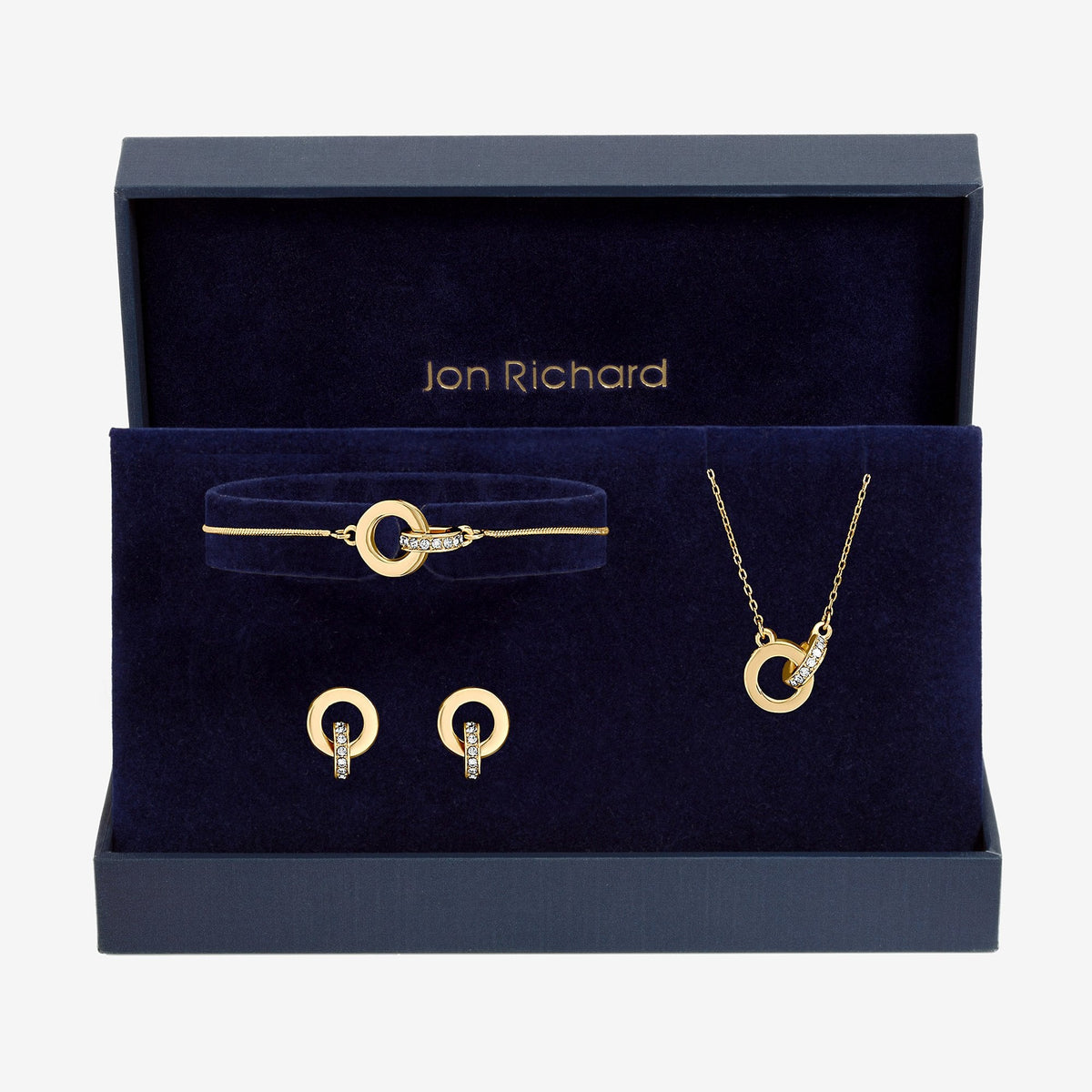 Jon Richard Gold Plated and Crystal Circle Link Trio Set - Gift Box