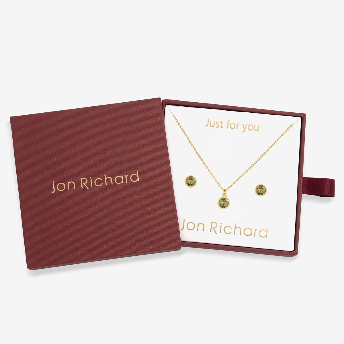 Jon Richard 14Ct Real Gold Plated Birthstone Bezel Set - August - Gift Boxed