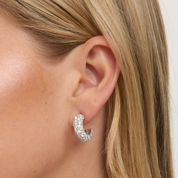 Jon Richard Rhodium Plated Pave Chubby Hoops