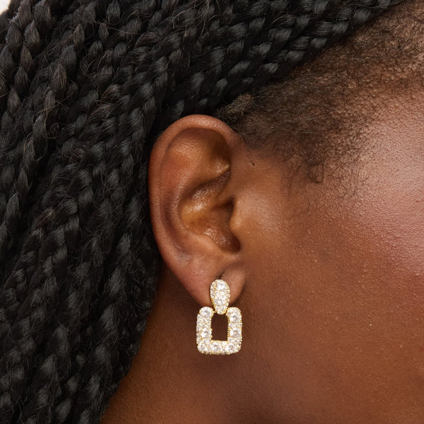 Jon Richard Gold Plated and Pave Door Knocker Drop Earrings