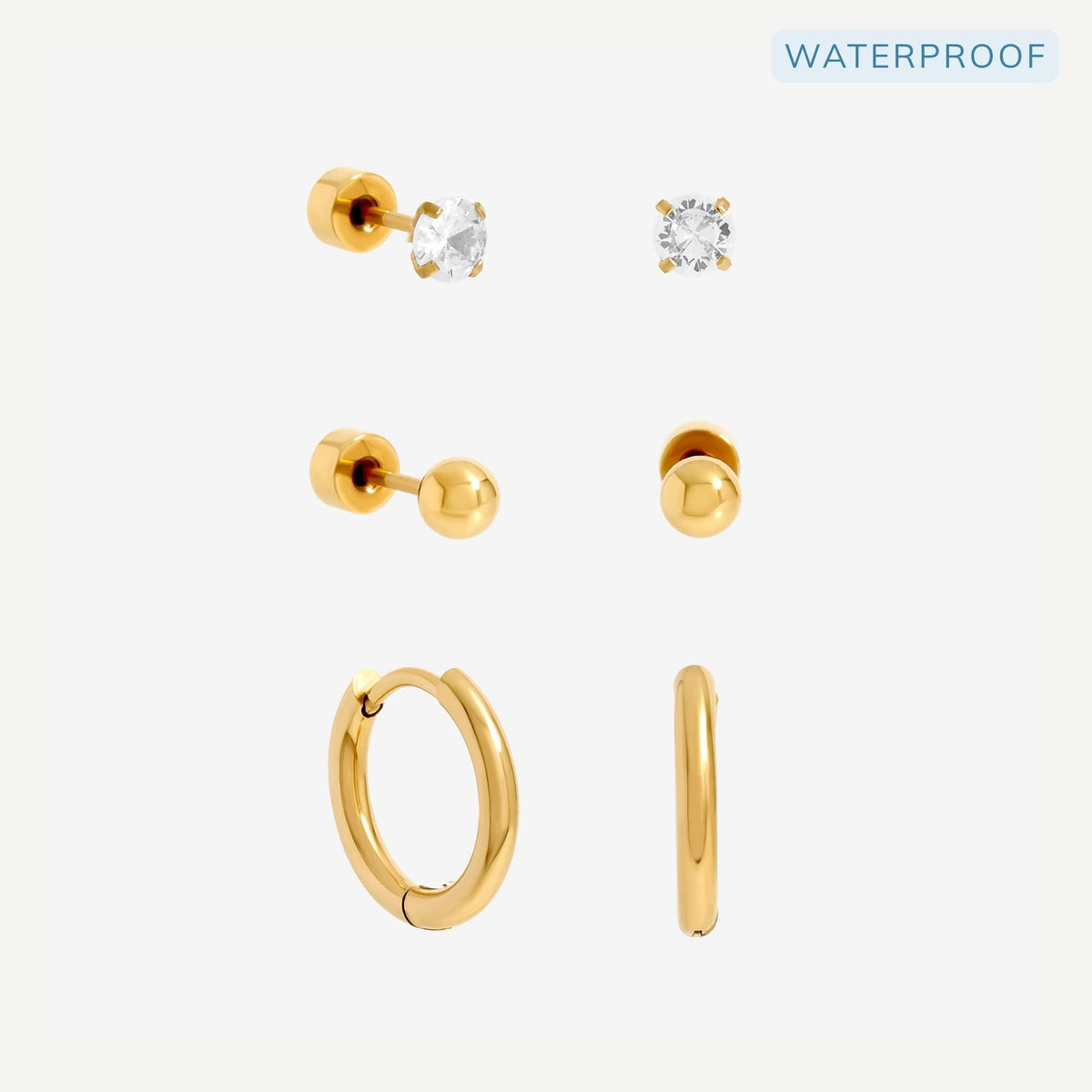 Jon Richard Gold Plated Waterproof Basic Earrings - Pack of 3