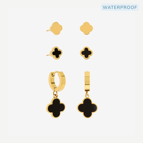 Jon Richard Gold Plated Waterproof Clover Earrings - Pack of 3